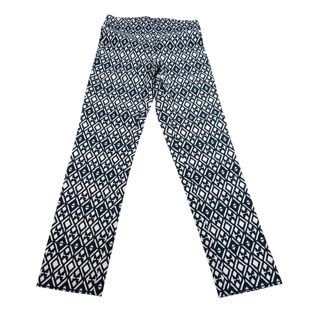 Erica Taylor womens stretch navy white geometric skinny pants. Size XS. workwear